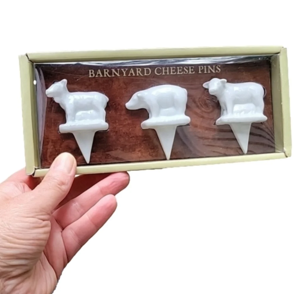 Surlatable Barnyard Cheese White Porcelain Set Of 3 Pins For Charcuterie Board